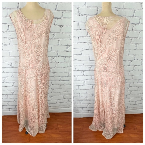 Sundance Silk Coral Embroidered Maxi Dress Gown Sz 10 Blush Pink Boho Wedding - Picture 2 of 11